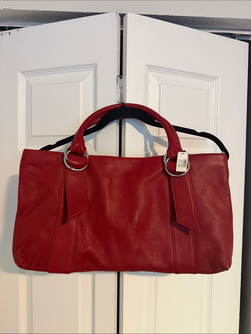 🇺🇸🎉EXPRESS Design Studio Classic Red Leather Tote Bag with Ring Detail
